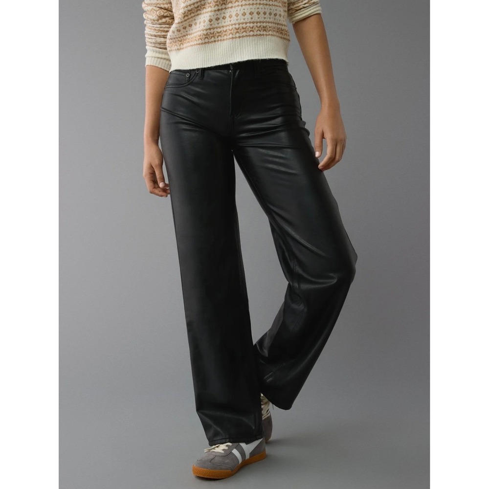 AE American Eagle 12S Stretch Curvy Vegan Leather High-Waisted Stovepipe Black